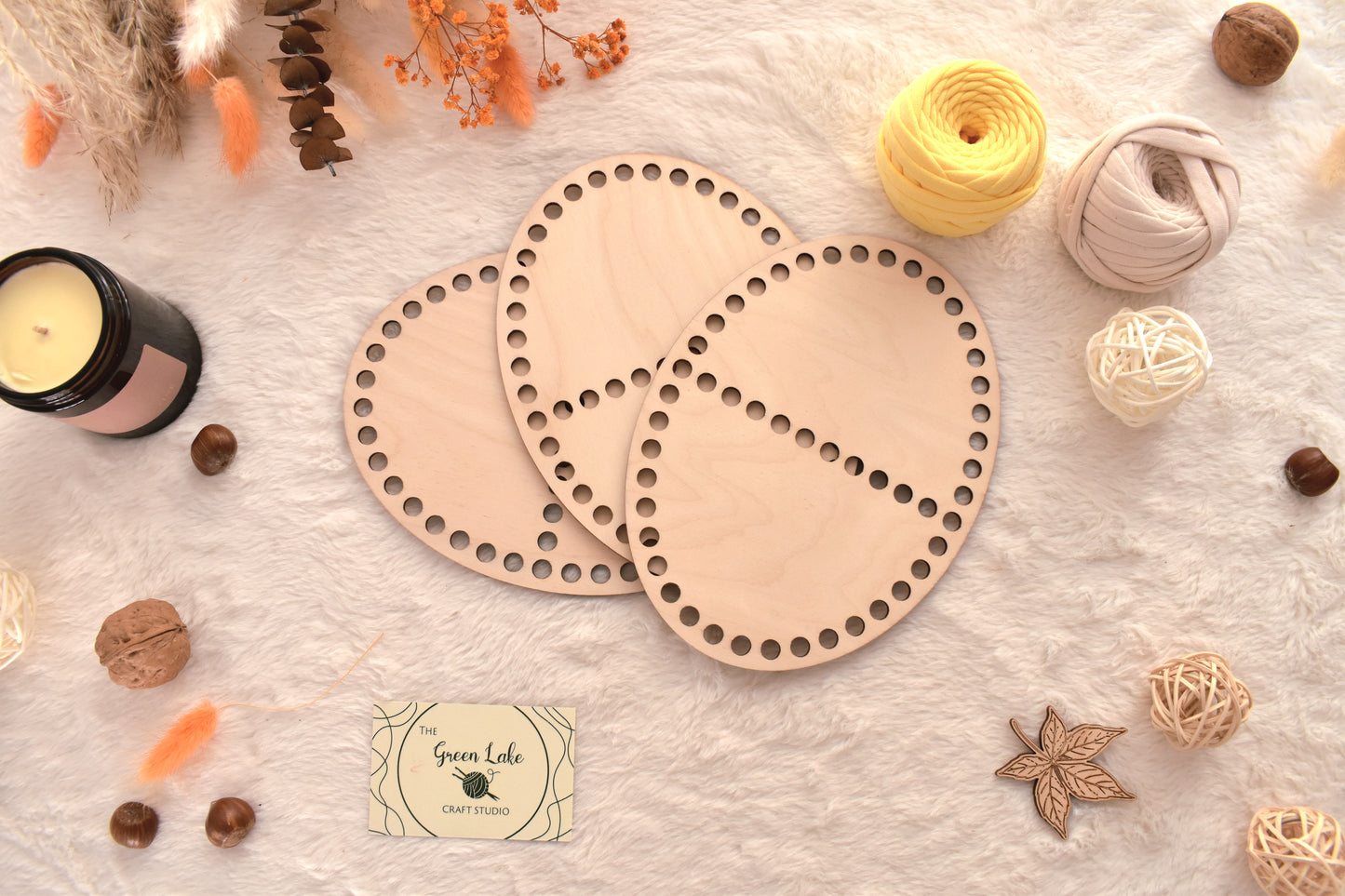 Oval wooden base 20cm for crochet basket with 2 compartments