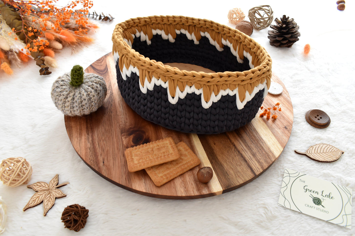 Crochet Storage Basket with 2 coasters: Autumn home decor