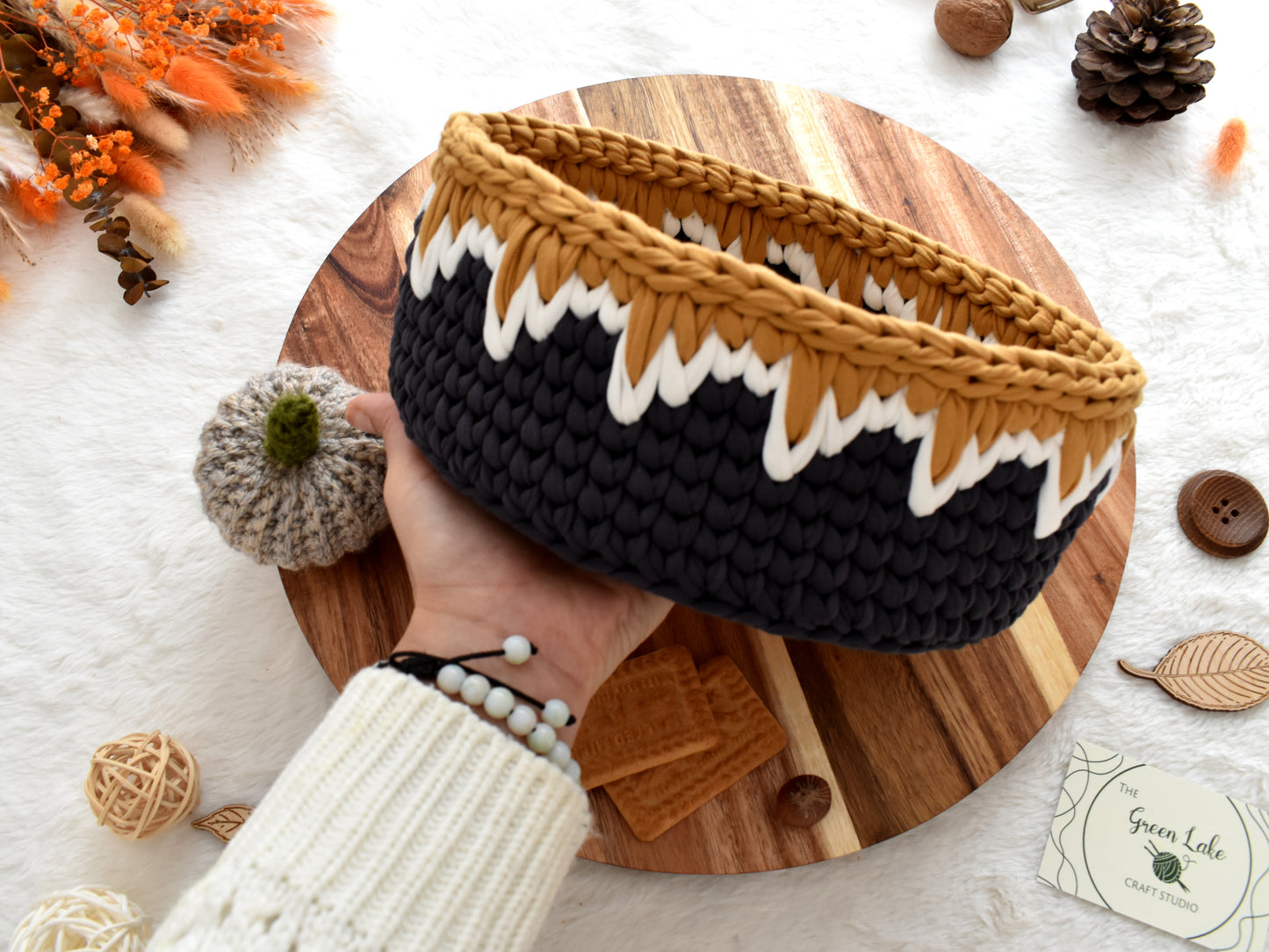 Crochet Storage Basket with 2 coasters: Autumn home decor