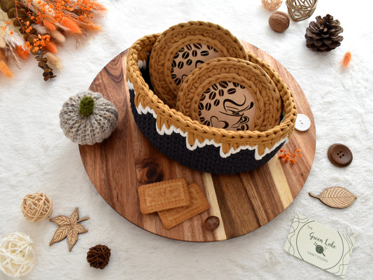 Crochet Storage Basket with 2 coasters: Autumn home decor
