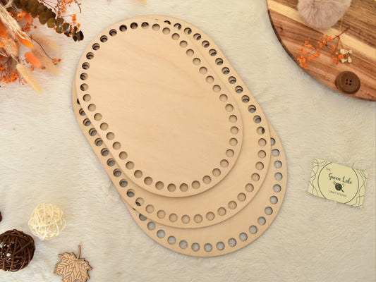 Oval Wooden Base with 12mm hole size for Crochet, Macrame or coiled baskets