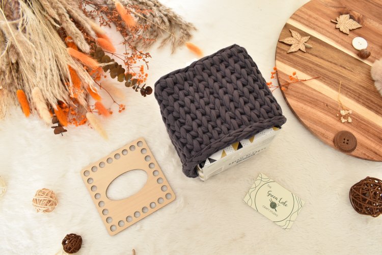 Square tissue box cover top to make crochet, coiled or Macrame basket