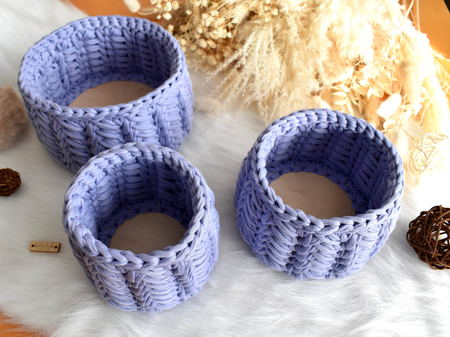 Lavender crochet baskets Individual or as a set of 3