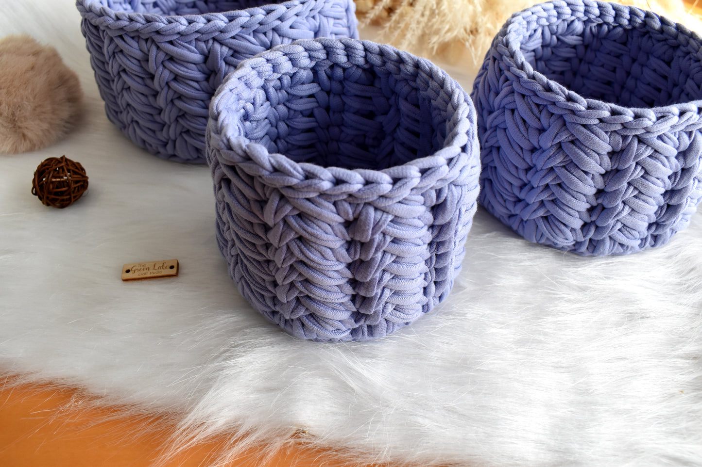 Lavender crochet baskets Individual or as a set of 3