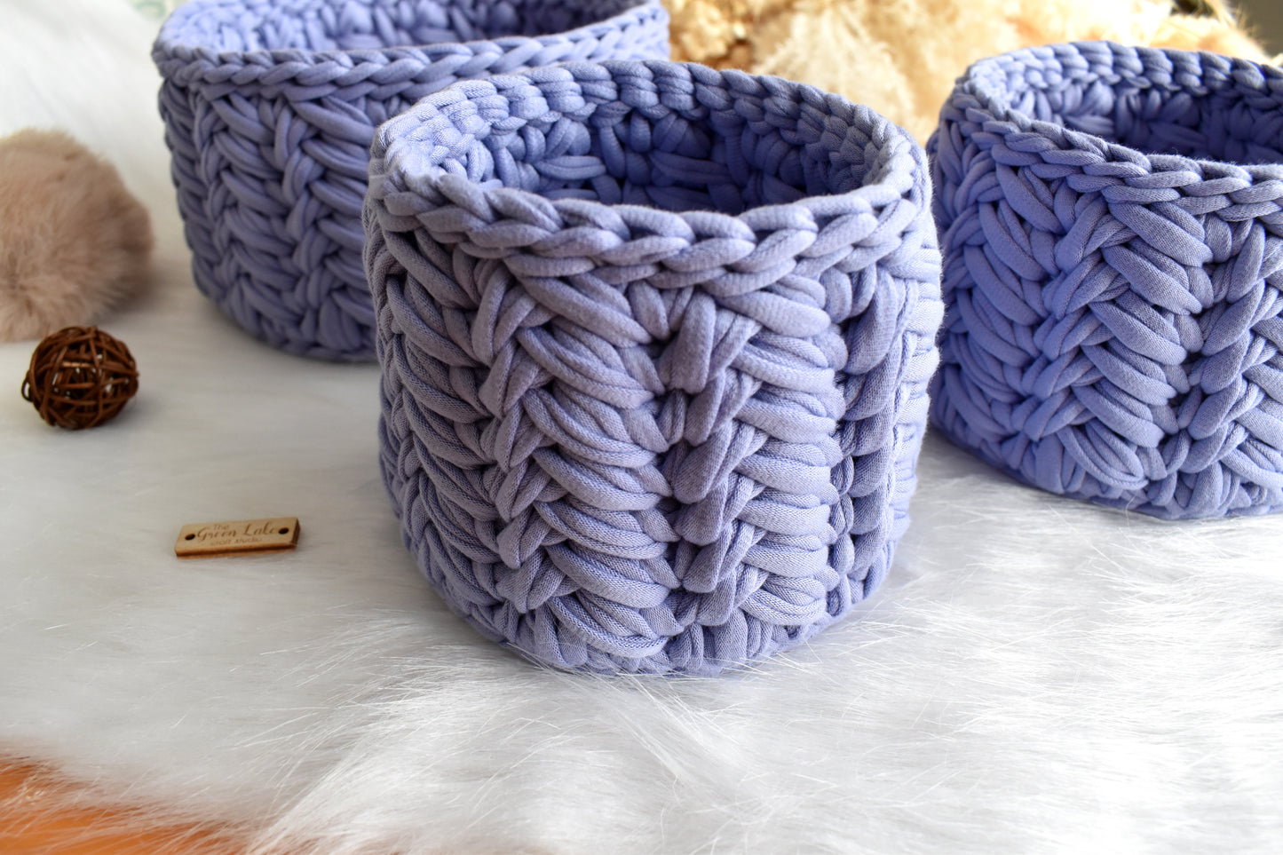 Lavender crochet baskets Individual or as a set of 3