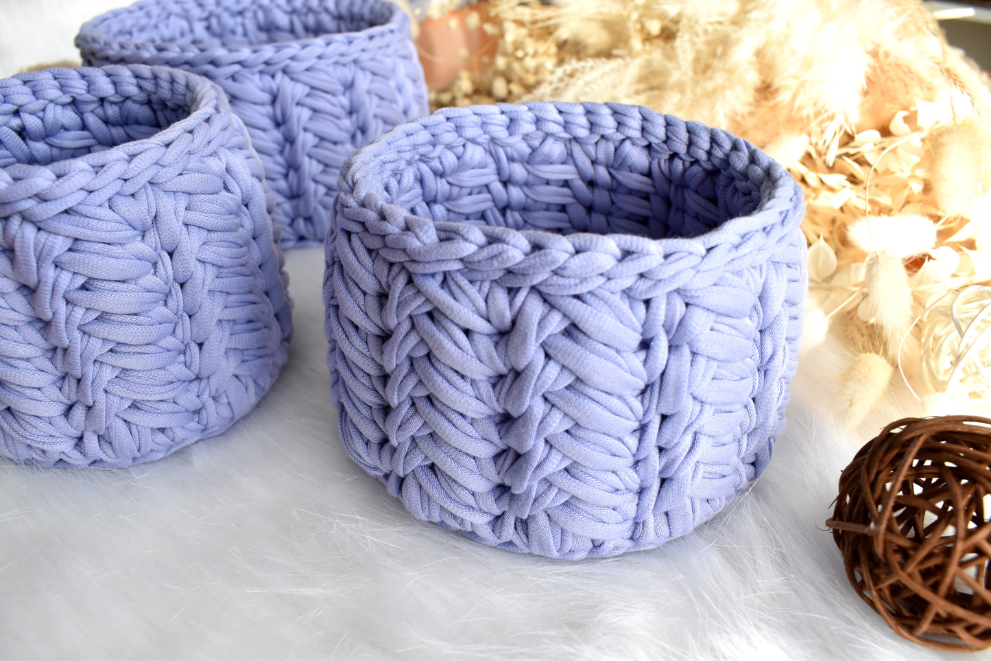 Lavender crochet baskets Individual or as a set of 3