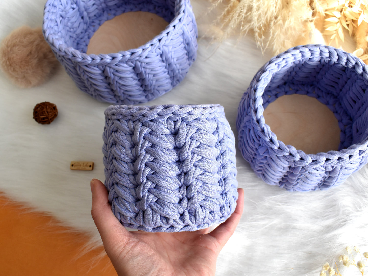 Lavender crochet baskets Individual or as a set of 3