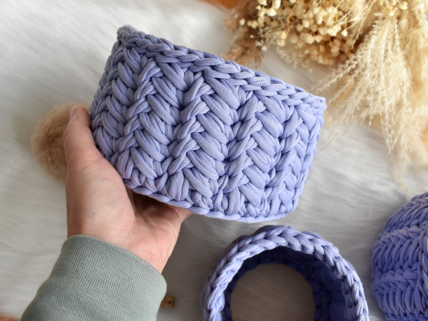 Lavender crochet baskets Individual or as a set of 3