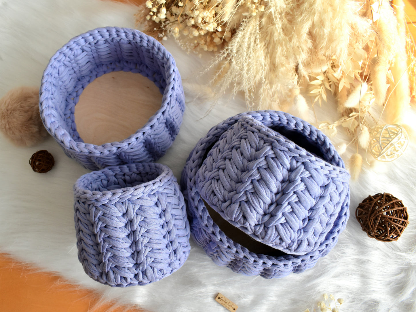 Lavender crochet baskets Individual or as a set of 3