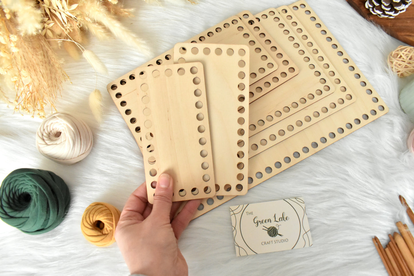 Middle rectangular wooden base with 8mm hole size for making baskets suitable for Tshirt yarn or 5mm cord