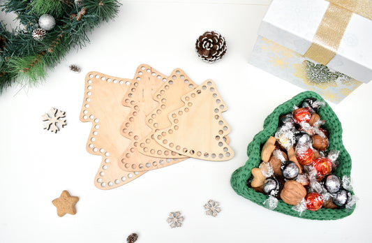 Christmas tree wooden base for crochet basket