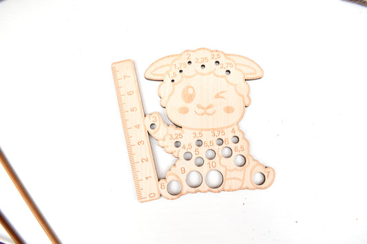 Sheep knitting needle gauge with small ruler Gift for knitter Knitting gift Knitting needle size check tool