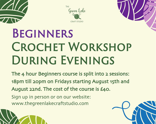 Learn to crochet Beginners 2 sessions - on Fridays August 15th and 22nd 6pm-8pm
