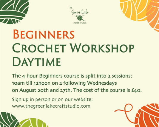 Learn to crochet Beginners 2 sessions - on Wednsdays 20th and 27th 10am-12noon