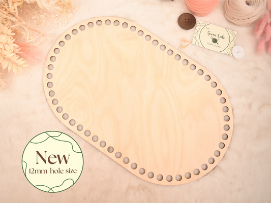 Large 40x25cm oval wooden base with 12mm holes for crochet, coiled or Macrame basket