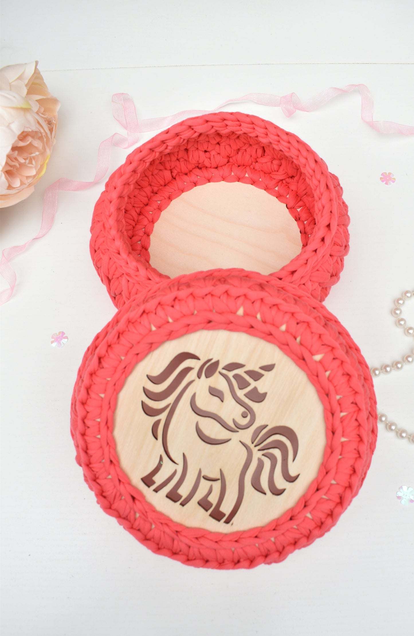 Unicorn design crochet basket