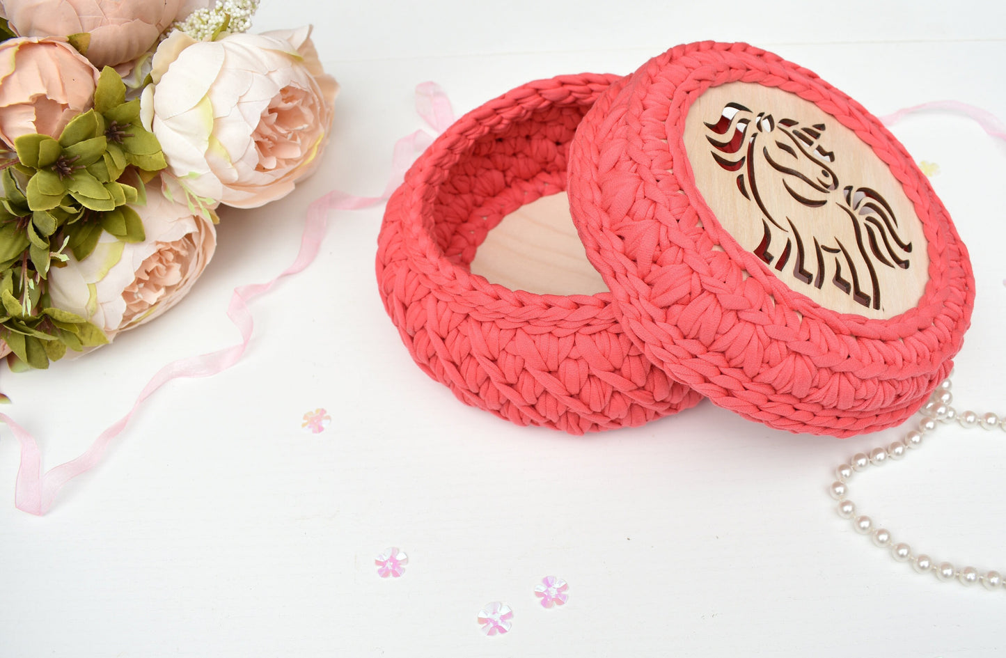 Unicorn design crochet basket