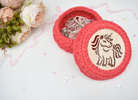 Unicorn design crochet basket