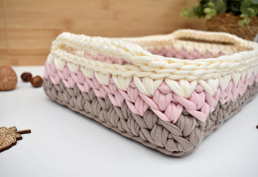 Nursery crochet basket with handles Nappies caddy