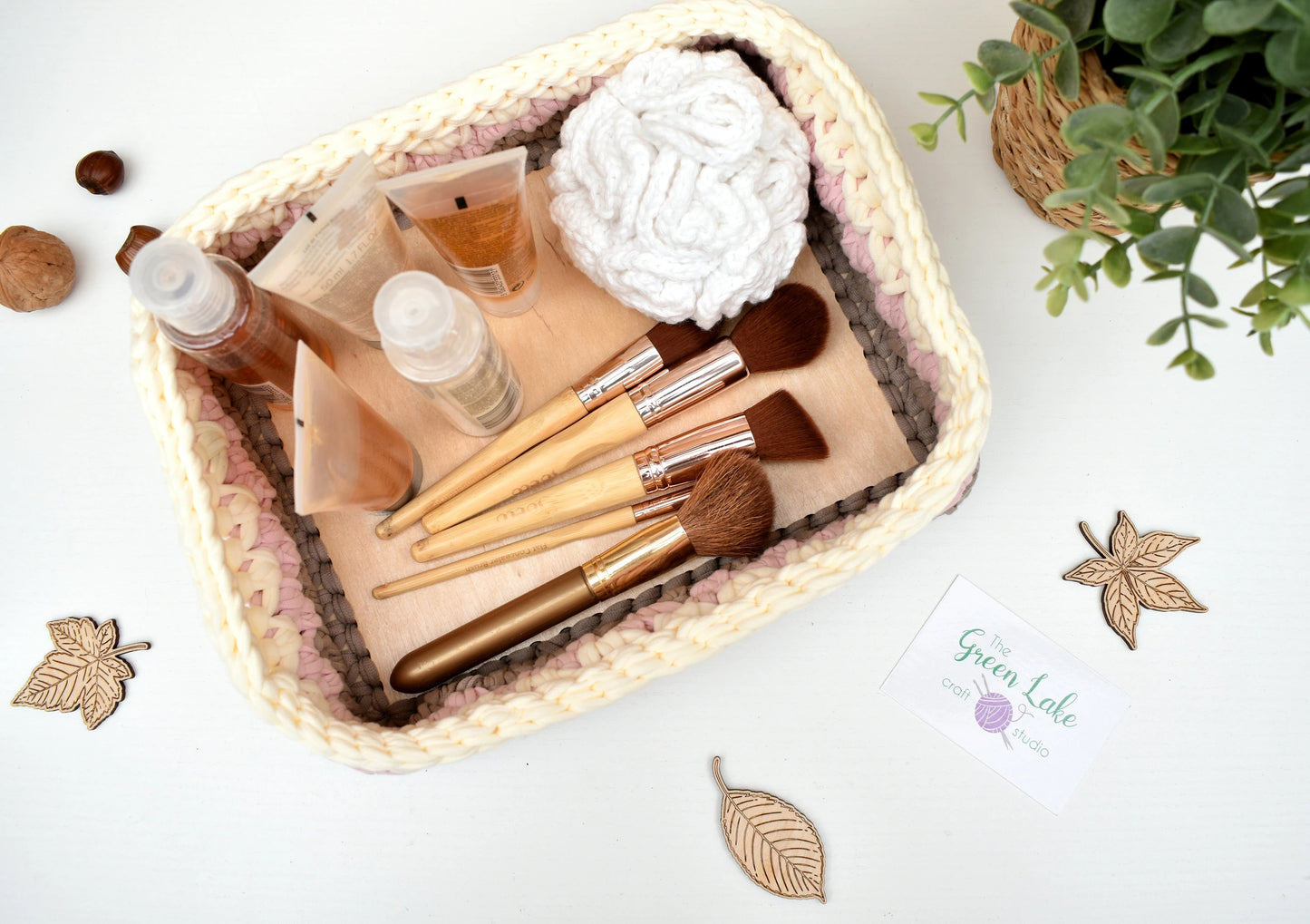 Nursery crochet basket with handles Nappies caddy