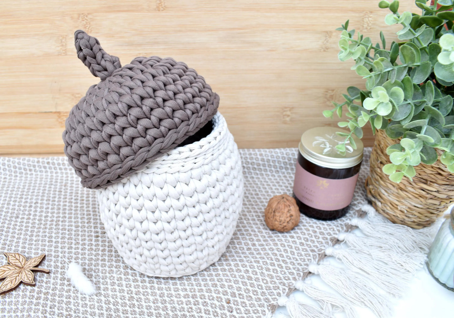 Handmade Acorn crochet storage basket
