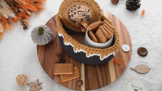 Crochet Storage Basket with 2 coasters: Autumn home decor