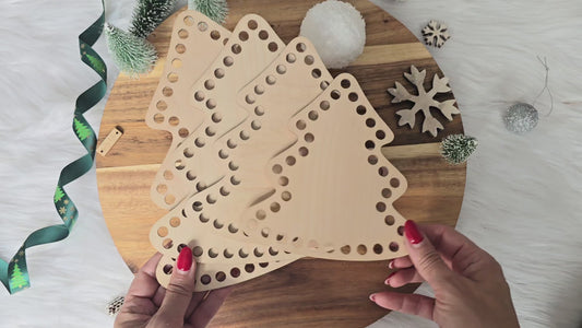 Christmas tree wooden base for crochet basket