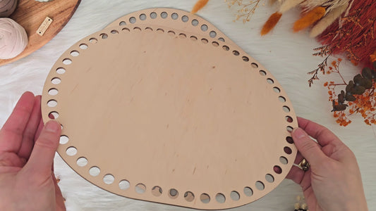 Oval Wooden Base: 30x25cm with 10mm holes for Crochet, Macrame or Coiled baskets Suitable for 9mm cord and 9-11mm Tshirt yarn