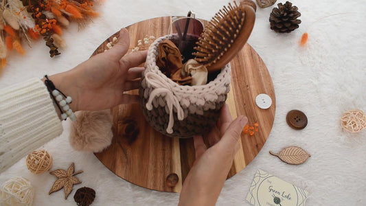 Crochet Storage Basket: Makeup brush, hair accessories holder