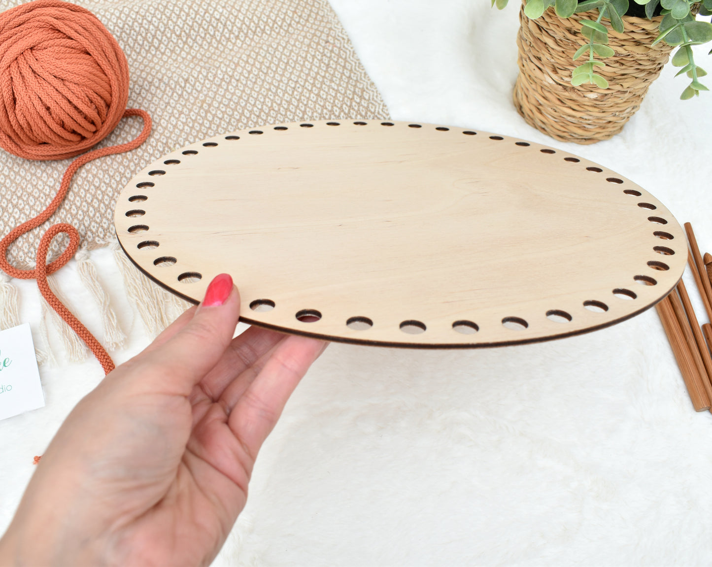 Circular wooden base for crochet basket 30cm with 10mm holes and 10mm spacing between the holes