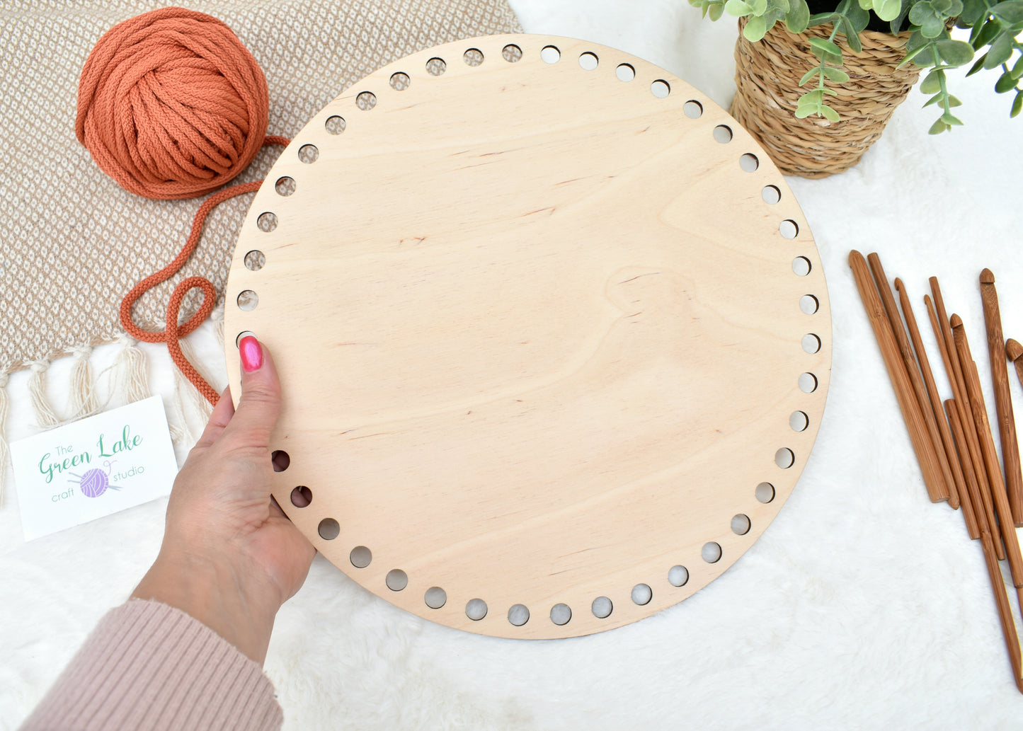 Circular wooden base for crochet basket 30cm with 10mm holes and 10mm spacing between the holes