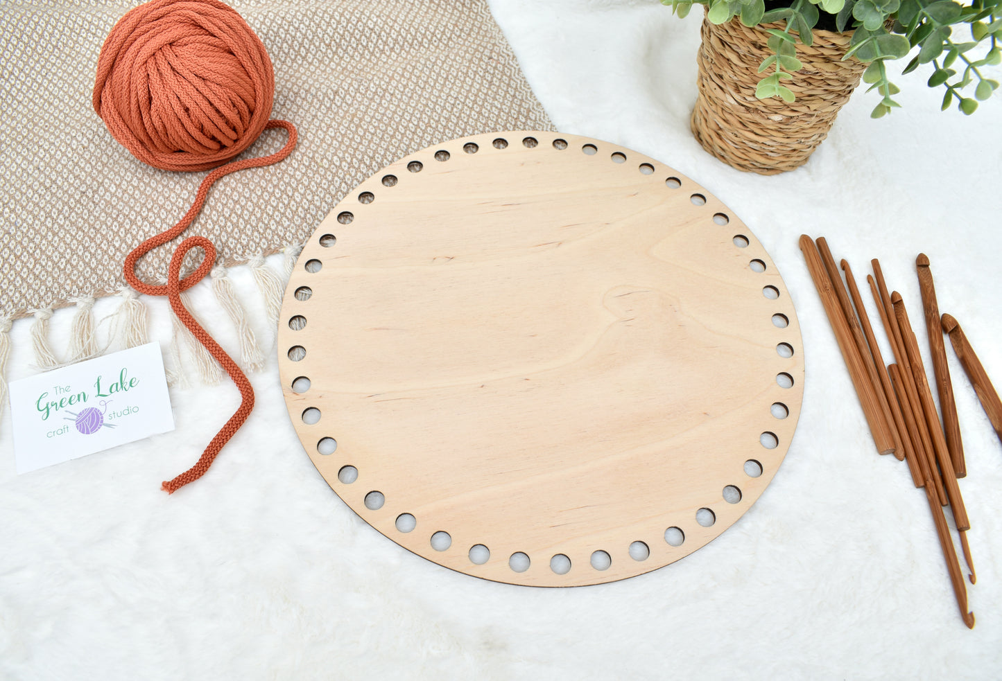 Circular wooden base for crochet basket 30cm with 10mm holes and 10mm spacing between the holes