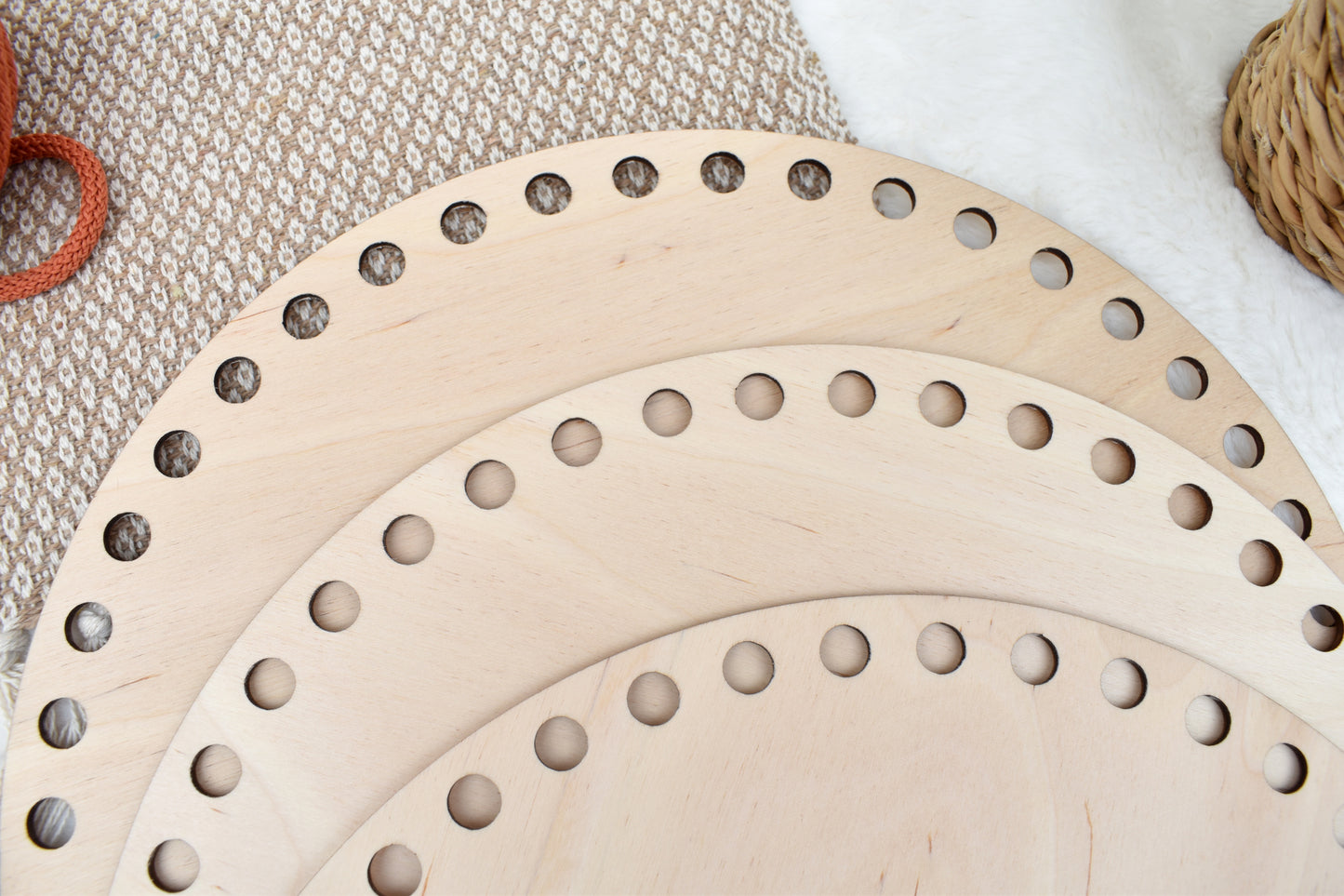 Circular wooden base for crochet basket 30cm with 10mm holes and 10mm spacing between the holes