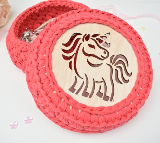 Unicorn design crochet basket