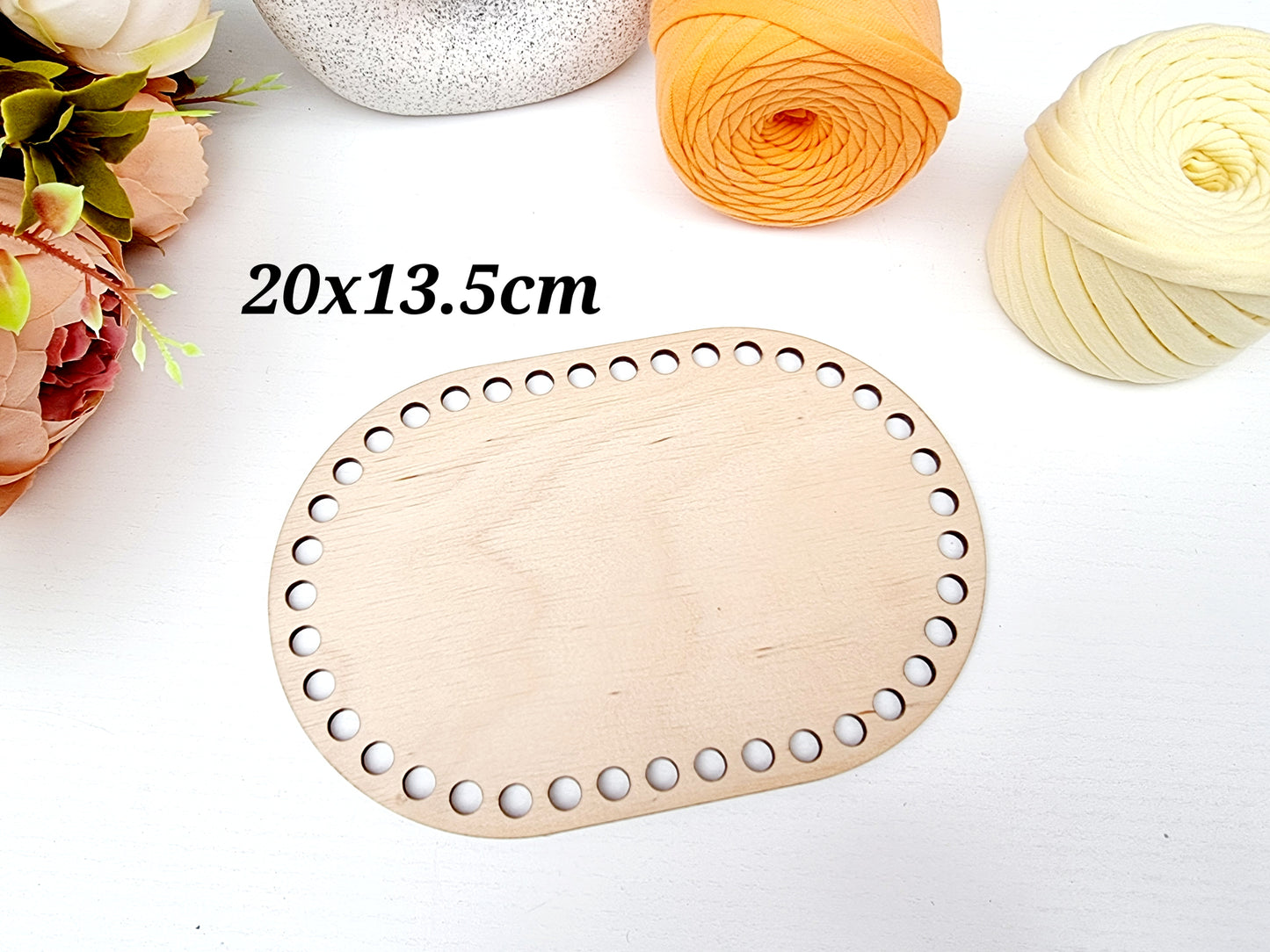 Wide oval wooden base for crochet baskets with 8mm hole size, macrame baskets, coiled baskets
