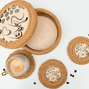 Crochet Basket & Coasters Set Love Coffee