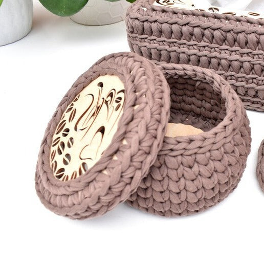 Crochet basket & Tissue box set Love Coffee Design