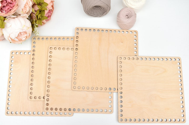 Square Wooden Bases for crochet, coiled or Macrame basket