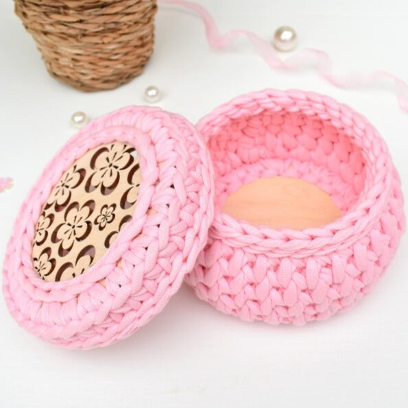 Crochet Basket with lid Flower power